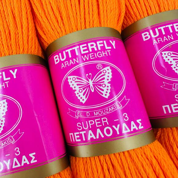 4 Butterfly Threads  EL. D. Mouzakis Yarn Aran  100% Mercerized Cotton ORANGE - Picture 1 of 4